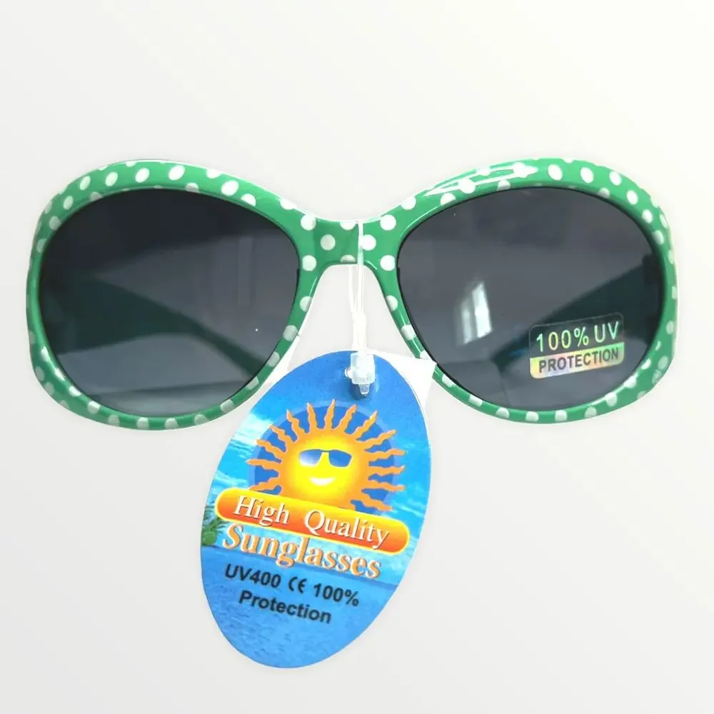 Kids Sunglasses 100% UV Protection Green & Blue Retro Frames & White Polka Dots